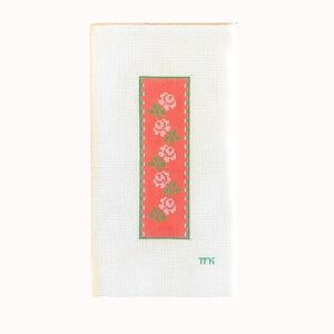 Floral Bookmark Needlepoint Canvas - Stitch Painted 14m - Orange Pink Green